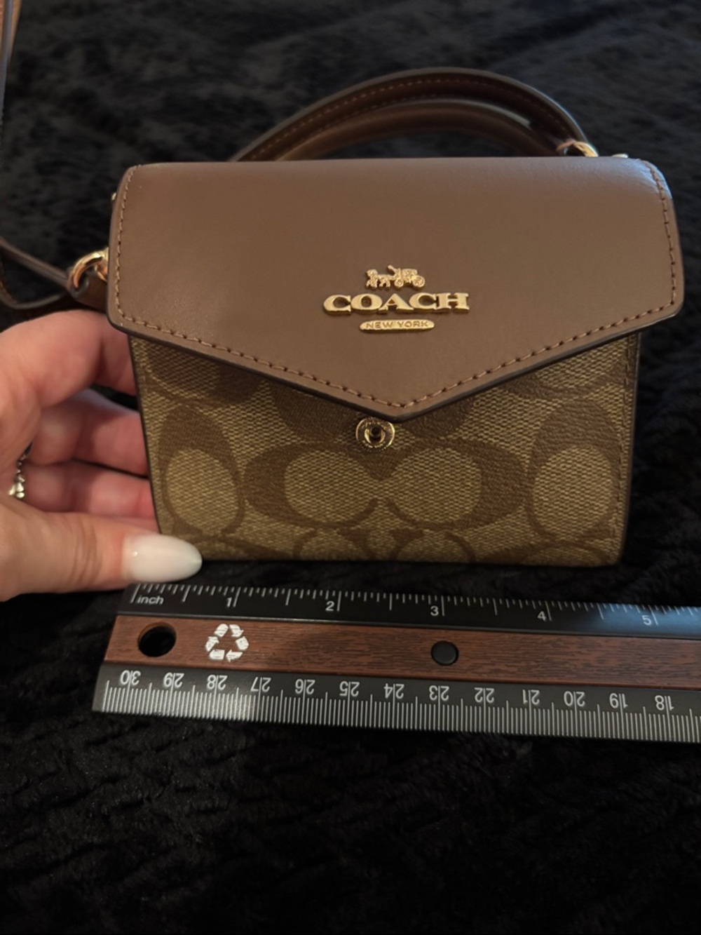 Coach Brown Signature Mini envelope Crossbody with Leather Flap